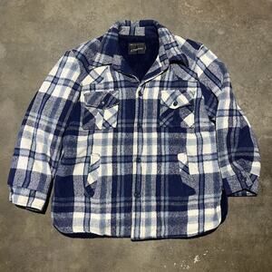 Vintage 70s 80s JCPenney Blue Plaid Fleece Mackinac Coat